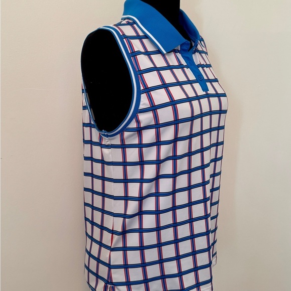 Lillie Green - Red, White, Blue, and Black Checkered Sleeveless Polo Top Size: L - Picture 2 of 5
